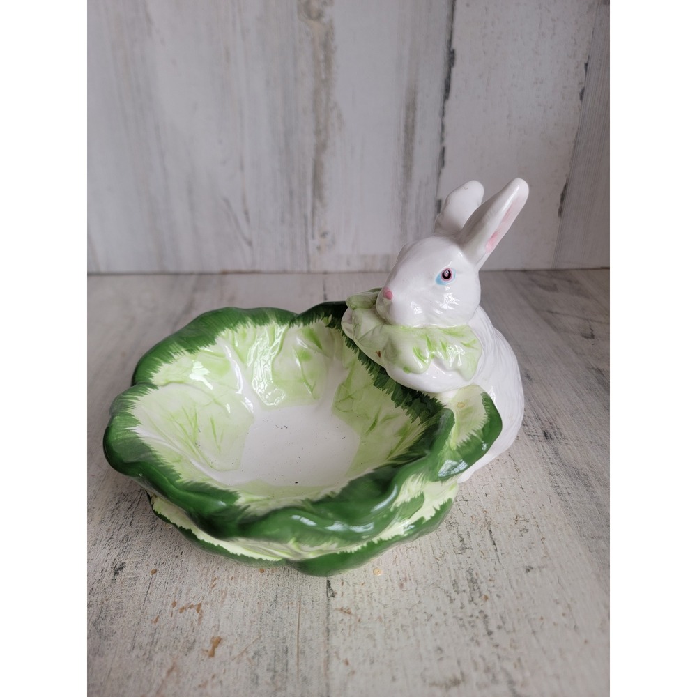 Dept 56 bunny cabbage candy dish Easter bowl spring ceramic‎ home decor
